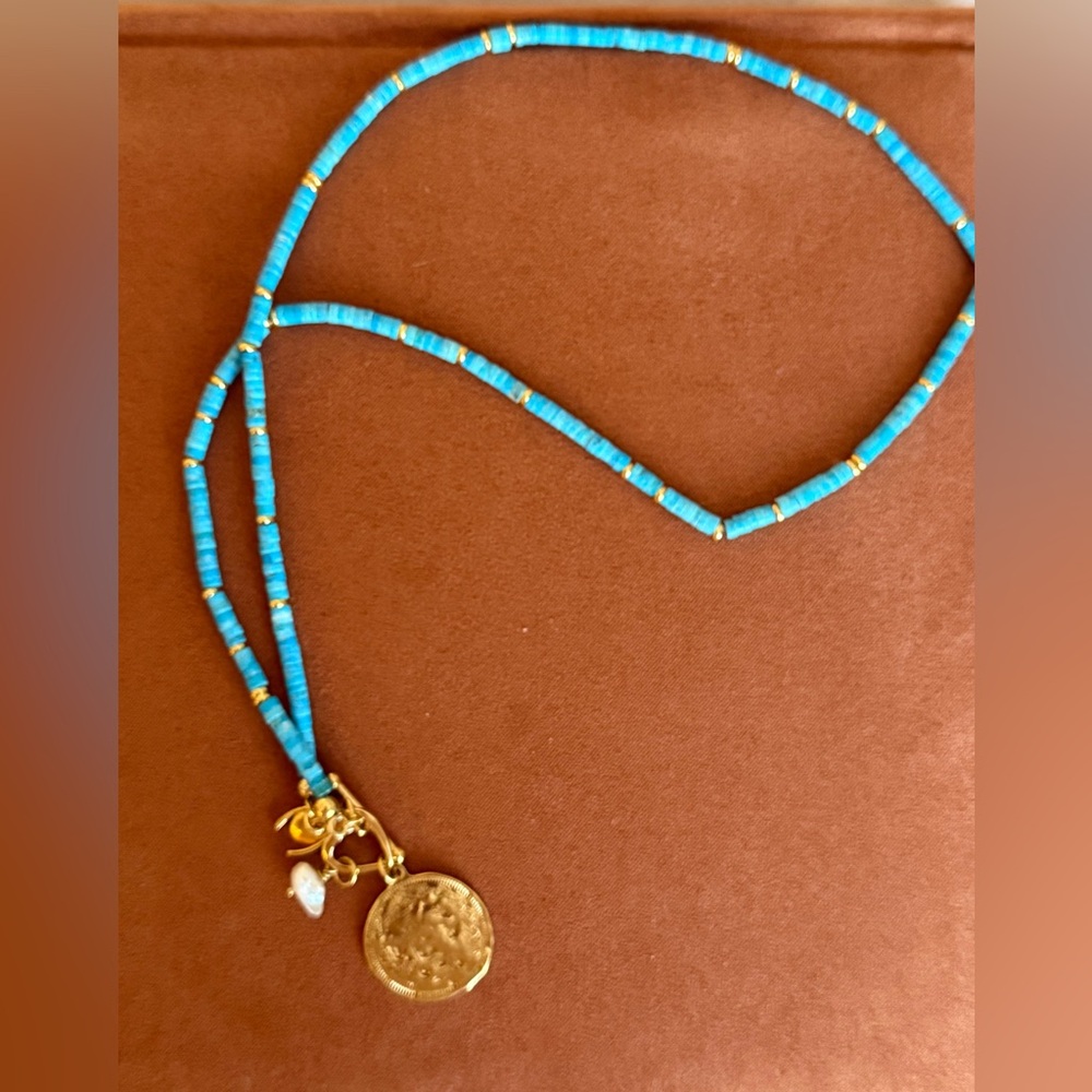 New MAYAMAR genuine turquoise and 24kt Gold dipped Necklace - Picture 3 of 3